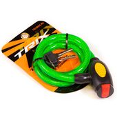 Замок велосипедный TRIX, трос стальной, с ключами 12х800мм, в пластиковой оболочке, зеленый 