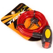 Замок велосипедный TRIX, трос стальной, с ключами 12х800мм, в пластиковой оболочке, красный