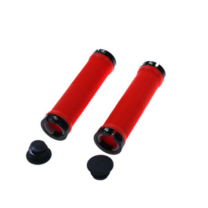 Грипсы TRIX, резиновые, 130 мм, 2 черных фикс., торцевые заглушки,красные