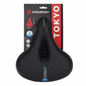 Седло велосипедное комфортное COMIRON TOKYO C012 265x220 MEMORY FOAM Чёрный+Синий 	